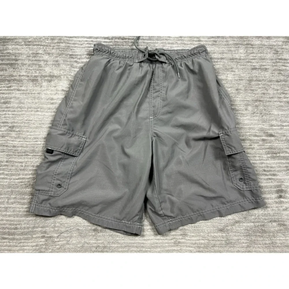 World Wide Sportsman Swimming Trunks Mens Medium Gray Mesh‎ Lined Cargo Pocket